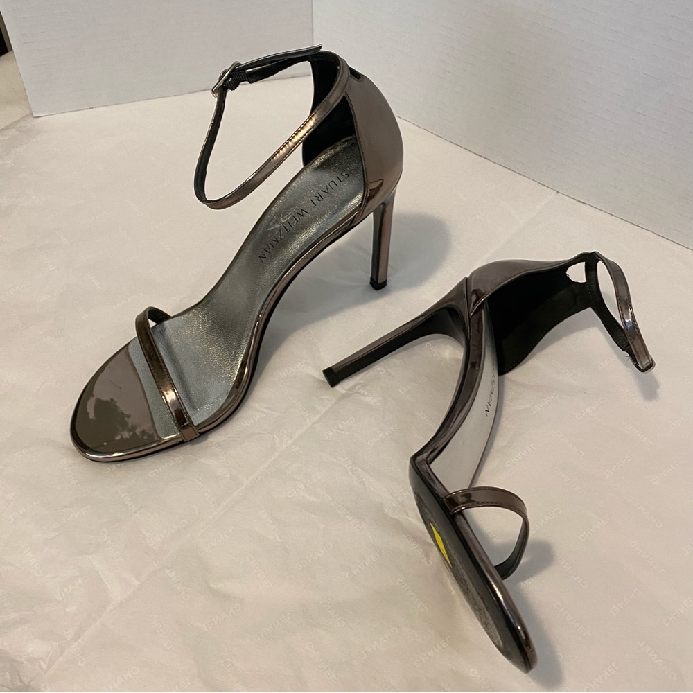 Stuart Weitzman Nudistsong Ankle Strap 4" Stilletos in Pewter Bronze US 9 M - Picture 4 of 9